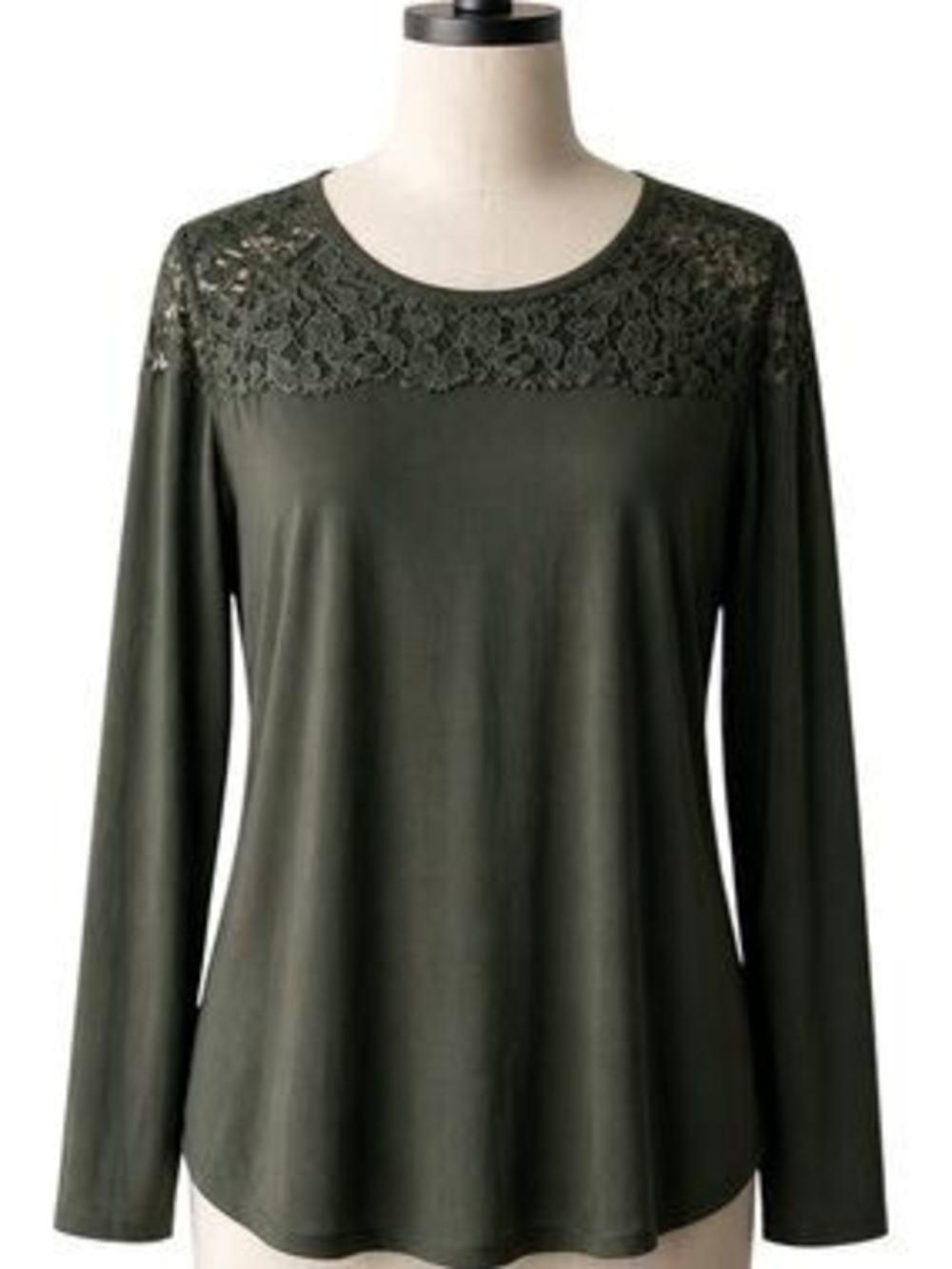 OLD NAVY Lace Yoke Long Sleeve Knit Top XL NWT Olive Green